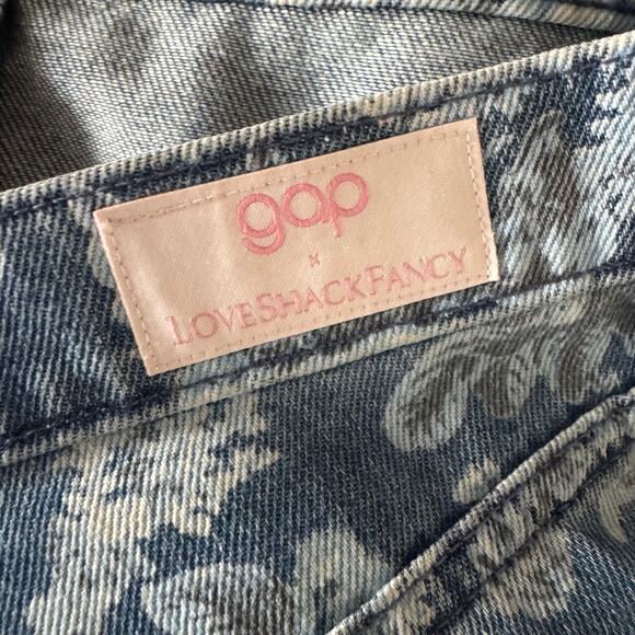 Gap × LoveShackFancy High Rise Floral ‘70s Flare Jeans Blue Front Pocket Sz 32 - Picture 8 of 10